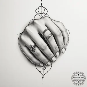 Tattoo design a pair of matching rings, one o... - эскиз тату (№1755552387_0, 18.08.2025 21:26) — tattoo-photo.ru