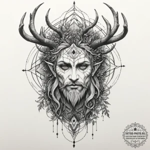 A tattoo sketch of a leshy, the forest spirit... - эскиз тату (№1755553970_0, 18.08.2025 21:52) — tattoo-photo.ru