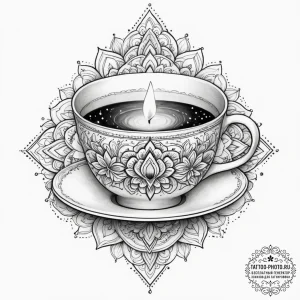 Tattoo sketch a teacup overflowing with a sta... - эскиз тату (№1755554759_0, 18.08.2025 22:05) — tattoo-photo.ru