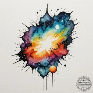 Tattoo design a watercolor nebula in soft, bl... - эскиз тату (№1755555173_0, 18.08.2025 22:12) — tattoo-photo.ru