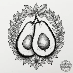 Tattoo design two halves of a avocado pit on... - эскиз тату (№1755555572_0, 18.08.2025 22:19) — tattoo-photo.ru