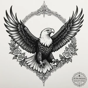 Tattoo design a majestic bald eagle in flight... - эскиз тату (№1755557172_0, 18.08.2025 22:46) — tattoo-photo.ru