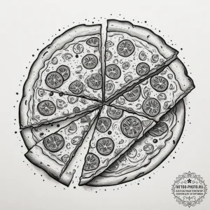 Tattoo sketch a slice of pizza on one, a piec... - эскиз тату (№1755557773_0, 18.08.2025 22:56) — tattoo-photo.ru