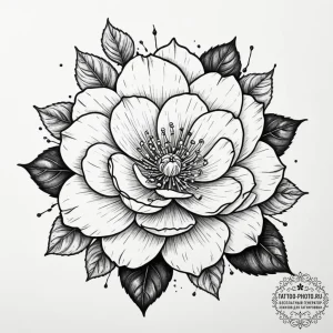 Camellia, concept art for tattoo, black and g... - эскиз тату (№1755558971_0, 18.08.2025 23:16) — tattoo-photo.ru