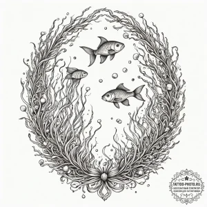 Tattoo design pisces fish, swimming among del... - эскиз тату (№1755560756_0, 18.08.2025 23:45) — tattoo-photo.ru