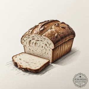 A close-up of a fresh loaf of bread being sli... - эскиз тату (№1755561364_0, 18.08.2025 23:56) — tattoo-photo.ru