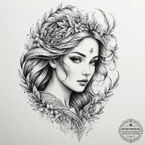 Tattoo design a virgo maiden, depicted in a d... - эскиз тату (№1755562374_0, 19.08.2025 00:12) — tattoo-photo.ru