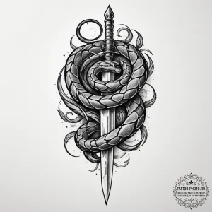 A dagger with a snake coiled around it - эскиз тату (№1755567573_0, 19.08.2025 01:39) — tattoo-photo.ru
