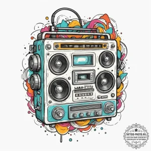 Tape recorder, tattoo drawing outline, new sc... - эскиз тату (№1755567770_0, 19.08.2025 01:42) — tattoo-photo.ru