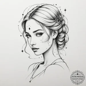 Tattoo design a virgo maiden, half realistic... - эскиз тату (№1755567967_0, 19.08.2025 01:46) — tattoo-photo.ru