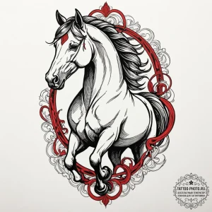 Horse, tattoo drawing outline, black and red... - эскиз тату (№1755568566_0, 19.08.2025 01:56) — tattoo-photo.ru