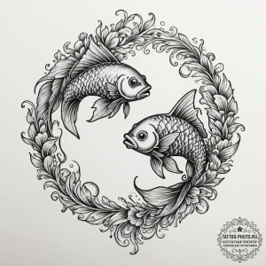 Tattoo design pisces fish, one made of glass,... - эскиз тату (№1755569566_0, 19.08.2025 02:12) — tattoo-photo.ru