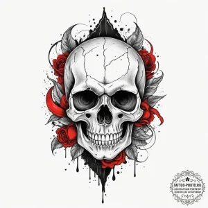 Skull, concept art for tattoo, black and grey... - эскиз тату (№1755570169_0, 19.08.2025 02:22) — tattoo-photo.ru
