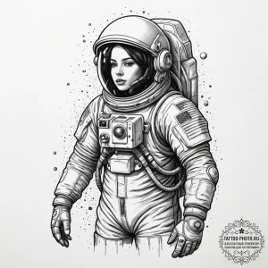Astronaut, concept art for tattoo, sketch tat... - эскиз тату (№1755572745_0, 19.08.2025 03:05) — tattoo-photo.ru