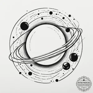 A planet with rings made of city lights, conc... - эскиз тату (№1755574137_0, 19.08.2025 03:28) — tattoo-photo.ru