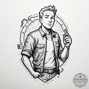 Vault boy (from fallout), artistic tattoo ske... - эскиз тату (№1755574338_0, 19.08.2025 03:32) — tattoo-photo.ru