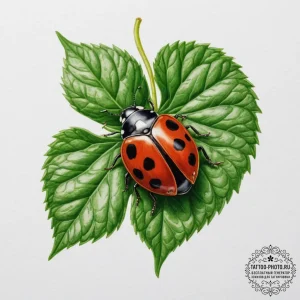 A detailed macro shot of a ladybug on a green... - эскиз тату (№1755574536_0, 19.08.2025 03:35) — tattoo-photo.ru