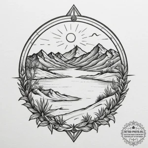 Tattoo sketch a stylized desert landscape wit... - эскиз тату (№1755574737_0, 19.08.2025 03:38) — tattoo-photo.ru