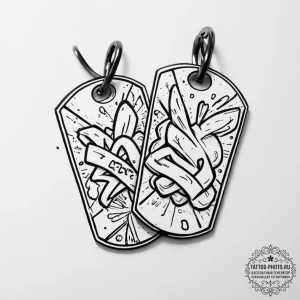 Tattoo sketch a pair of dog tags with a signi... - эскиз тату (№1755575333_0, 19.08.2025 03:48) — tattoo-photo.ru