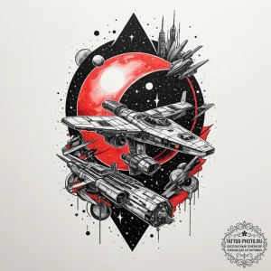 Tattoo design a stylized space station interi... - эскиз тату (№1755579501_0, 19.08.2025 04:58) — tattoo-photo.ru