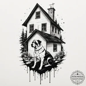 Tattoo design a loyal dog's silhouette guardi... - эскиз тату (№1755583461_0, 19.08.2025 06:04) — tattoo-photo.ru