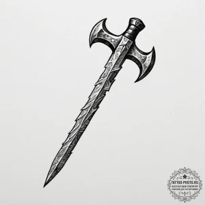 Tattoo sketch a pixelated sword or axe emergi... - эскиз тату (№1755586429_0, 19.08.2025 06:53) — tattoo-photo.ru