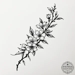 Tattoo design a delicate cherry blossom branc... - эскиз тату (№1755586822_0, 19.08.2025 07:00) — tattoo-photo.ru