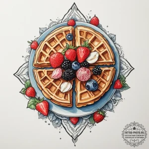 Tattoo sketch a 'waffle' on one, 'syrup' on t... - эскиз тату (№1755587021_0, 19.08.2025 07:03) — tattoo-photo.ru