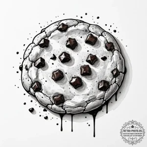 A warm, gooey chocolate chip cookie, freshly... - эскиз тату (№1755587414_0, 19.08.2025 07:10) — tattoo-photo.ru