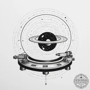 A gramophone playing vinyl record of the plan... - эскиз тату (№1755589789_0, 19.08.2025 07:49) — tattoo-photo.ru
