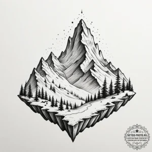 Tattoo sketch a snowy mountain peak with a hi... - эскиз тату (№1755591373_0, 19.08.2025 08:16) — tattoo-photo.ru