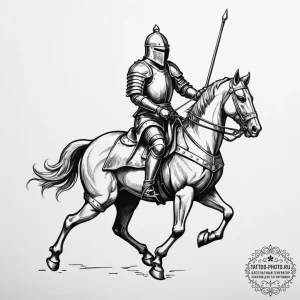 Knight jousting, ink illustration for tattoo,... - эскиз тату (№1755593758_0, 19.08.2025 08:55) — tattoo-photo.ru