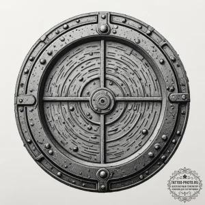 A detailed shot of a manhole cover on a wet c... - эскиз тату (№1755593956_0, 19.08.2025 08:59) — tattoo-photo.ru