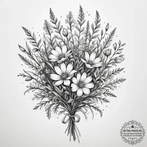Tattoo sketch a bouquet of wildflowers, varie... - эскиз тату (№1755596331_0, 19.08.2025 09:38) — tattoo-photo.ru