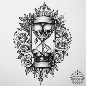 Hourglass, ink illustration for tattoo, black... - эскиз тату (№1755596727_0, 19.08.2025 09:45) — tattoo-photo.ru