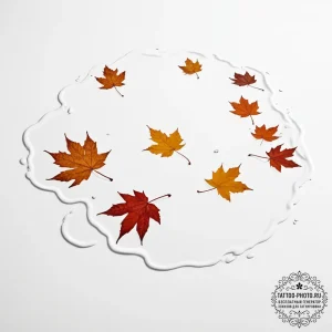 A shot of autumn leaves floating on the surfa... - эскиз тату (№1755597123_0, 19.08.2025 09:52) — tattoo-photo.ru