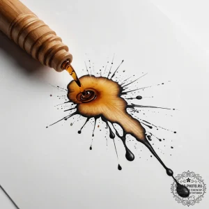 A close-up of honey dripping from a wooden di... - эскиз тату (№1755609427_0, 19.08.2025 13:17) — tattoo-photo.ru