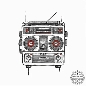 Tape recorder, tattoo drawing outline, on a c... - эскиз тату (№1755611698_0, 19.08.2025 13:54) — tattoo-photo.ru