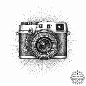 A close-up of a vintage camera lens., concept... - эскиз тату (№1755613377_0, 19.08.2025 14:22) — tattoo-photo.ru