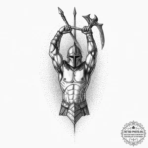 Tattoo sketch a gladiator's armored arm holdi... - эскиз тату (№1755616303_0, 19.08.2025 15:11) — tattoo-photo.ru