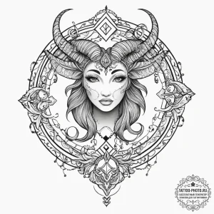 Tattoo sketch a zodiac character in a humorou... - эскиз тату (№1755617343_0, 19.08.2025 15:29) — tattoo-photo.ru