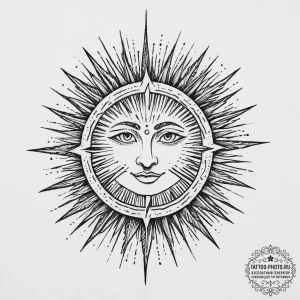 Tattoo sketch a single leo glyph radiating mi... - эскиз тату (№1755618576_0, 19.08.2025 15:49) — tattoo-photo.ru