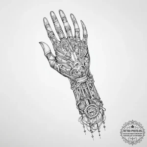 Tattoo sketch a cybernetic arm with intricate... - эскиз тату (№1755619008_0, 19.08.2025 15:56) — tattoo-photo.ru