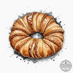 A close-up of a freshly baked croissant, show... - эскиз тату (№1755620650_0, 19.08.2025 16:24) — tattoo-photo.ru