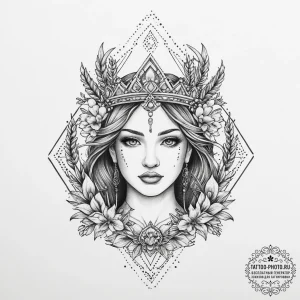 Tattoo design: a portrait of mokosh, with a s... - эскиз тату (№1755622533_0, 19.08.2025 16:55) — tattoo-photo.ru