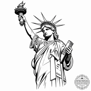 Statue of liberty, artistic tattoo sketch, bo... - эскиз тату (№1755622743_0, 19.08.2025 16:59) — tattoo-photo.ru