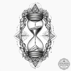 Tattoo design a stylized hourglass with sand... - эскиз тату (№1755623359_0, 19.08.2025 17:09) — tattoo-photo.ru