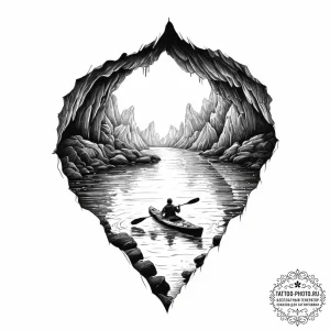 A kayaking trip through a narrow, serene sea... - эскиз тату (№1755624184_0, 19.08.2025 17:23) — tattoo-photo.ru