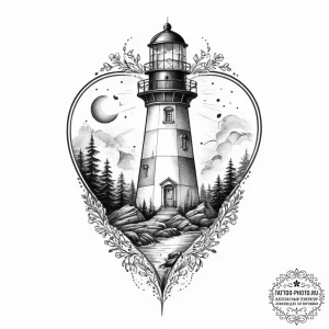 Tattoo design a lighthouse whose light beam f... - эскиз тату (№1755627273_0, 19.08.2025 18:14) — tattoo-photo.ru