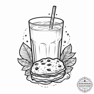Tattoo design a 'cookie' on one, a 'glass of... - эскиз тату (№1755627687_0, 19.08.2025 18:21) — tattoo-photo.ru